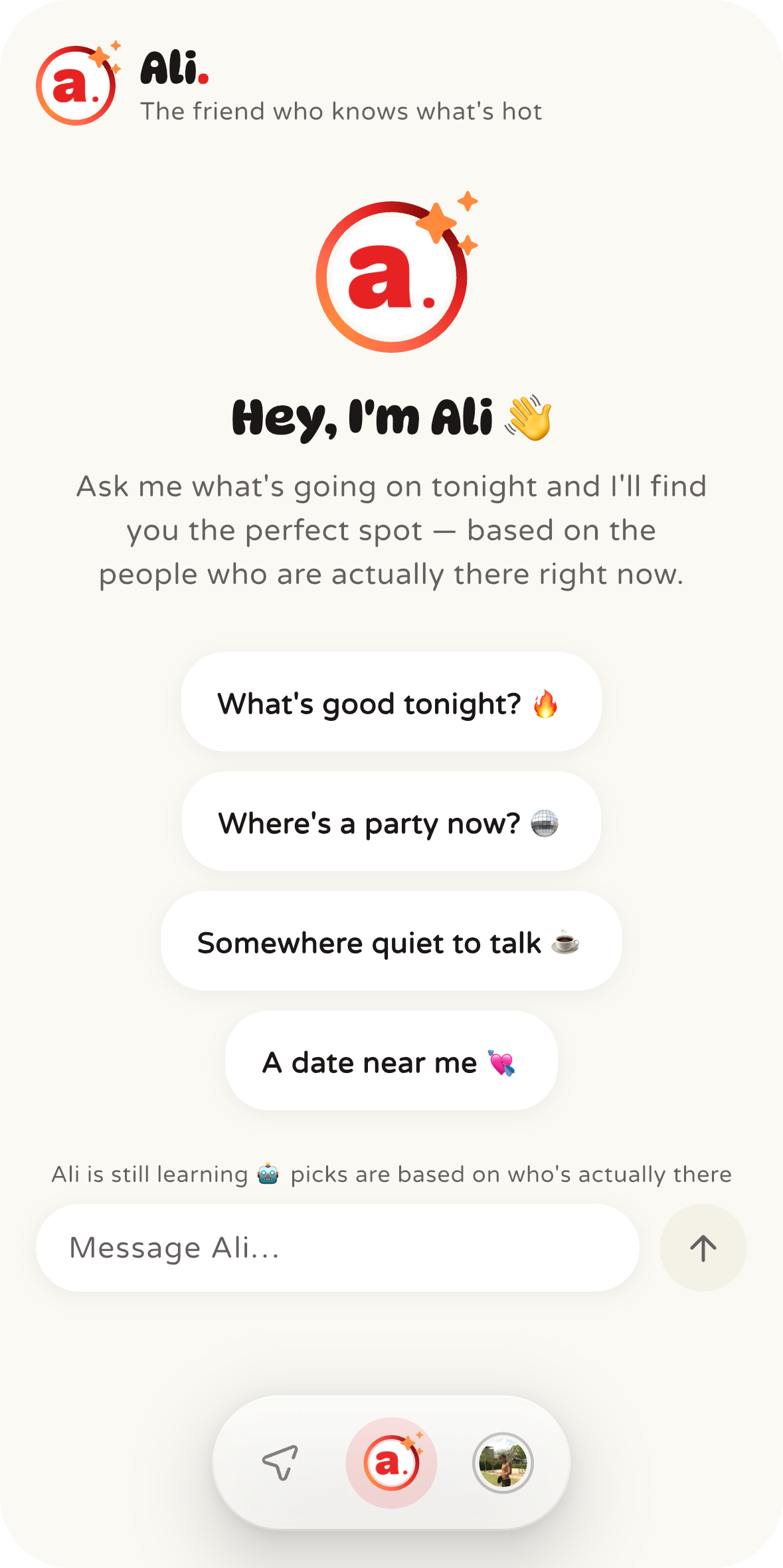 Ali — the ALL app's AI that recommends places like a friend